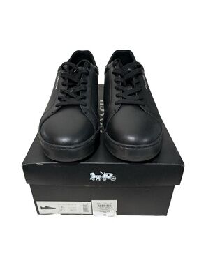 Coach Men’s Black Low-Top Leather Sneakers with Tonal Laces